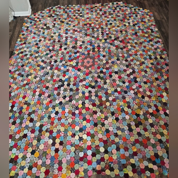 Vintage Handmade Colorful Yo-yo Patchwork Quilt Bedspread King 85.5"x101" - Picture 2 of 16
